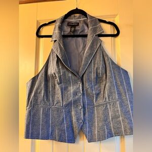 Lane Bryant Grey & White Pinstriped Button-down Vest sz 18 Fully Lined